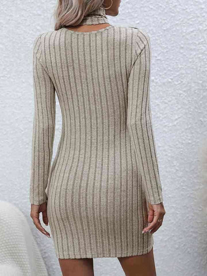 Long Sleeve Ribbed Sweater Dress - Vesteeto