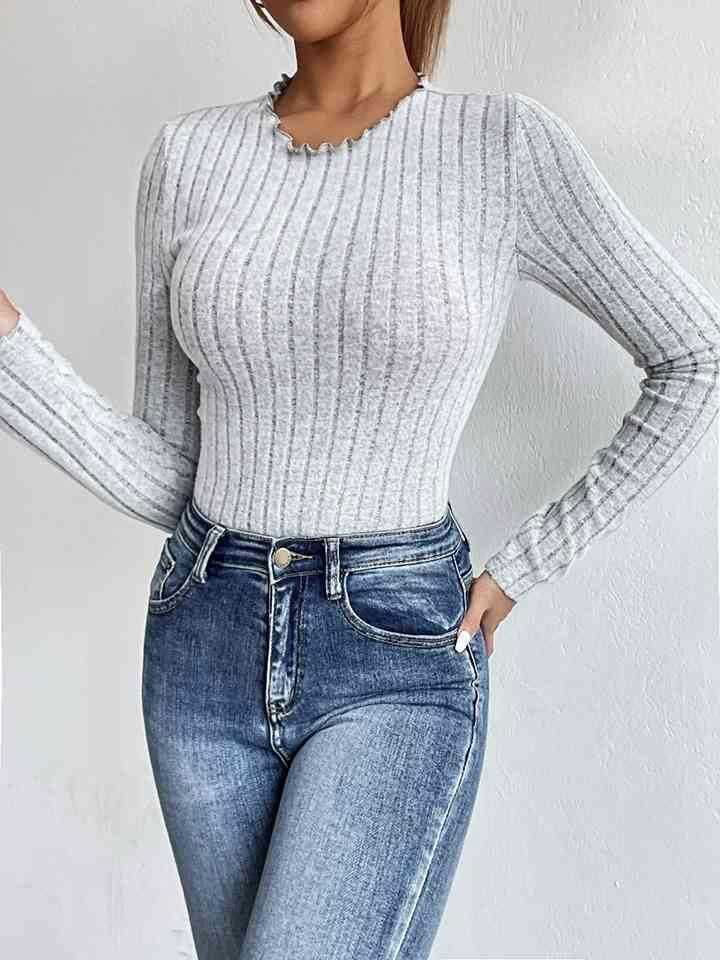 Long Sleeve Round Neck Bodysuit - Vesteeto