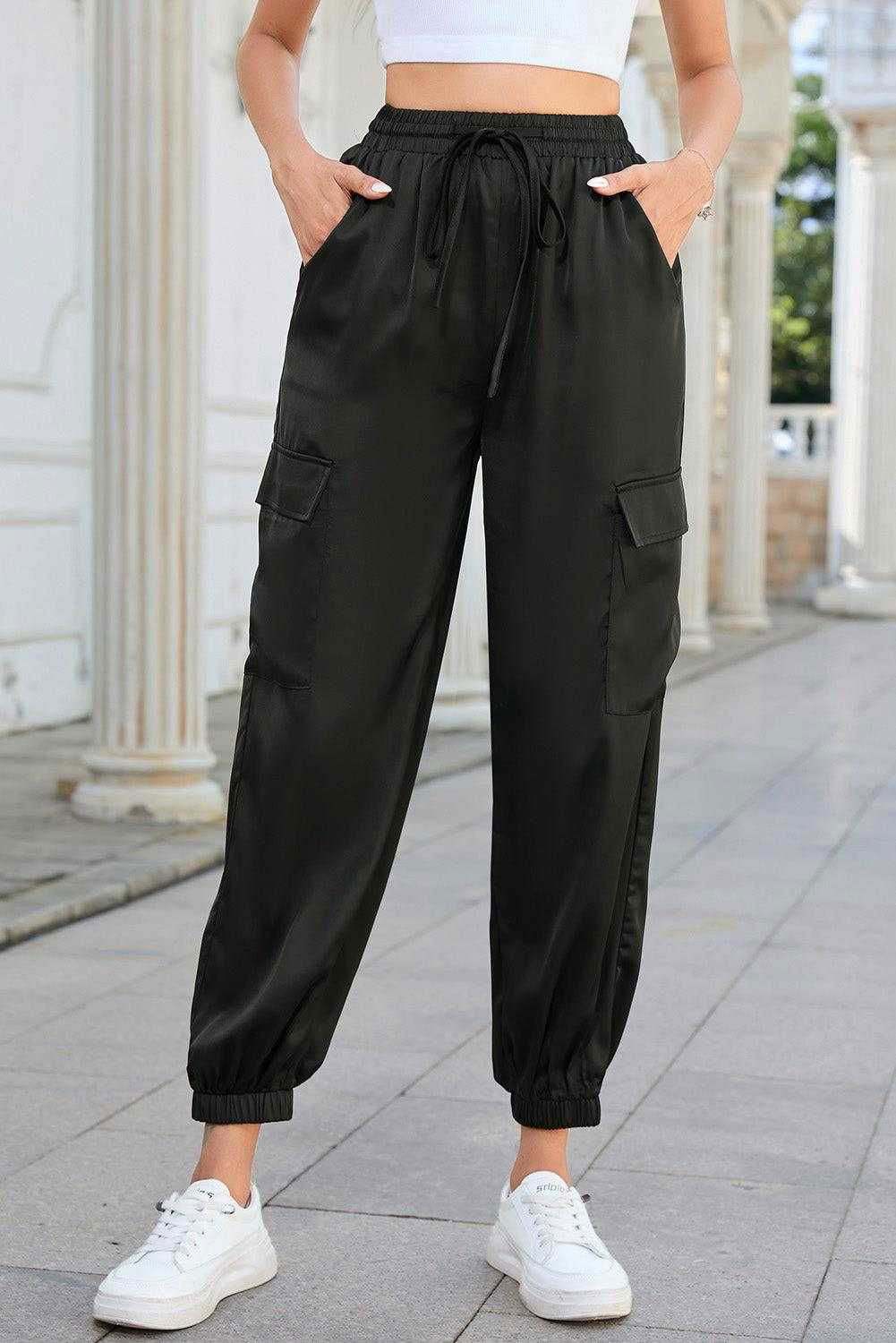 Long Tie Waist Pocketed Pants - Vesteeto