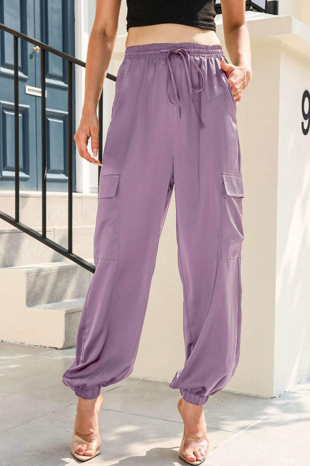 Long Tie Waist Pocketed Pants - Vesteeto