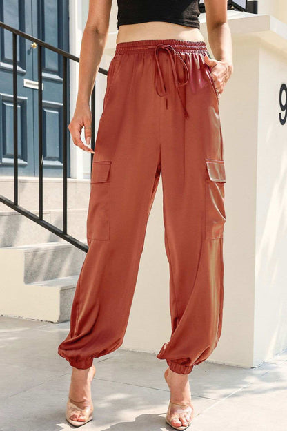 Long Tie Waist Pocketed Pants - Vesteeto