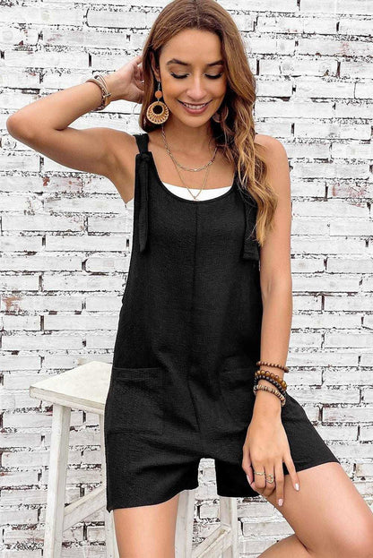 brown shoulder strap pocket textured romper