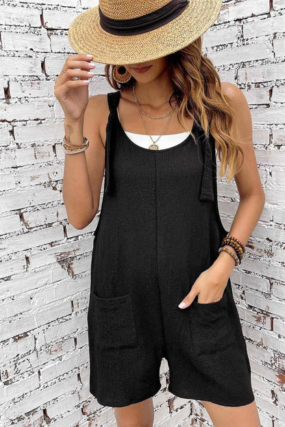 brown shoulder strap pocket textured romperMarmara Romper - Vesteeto