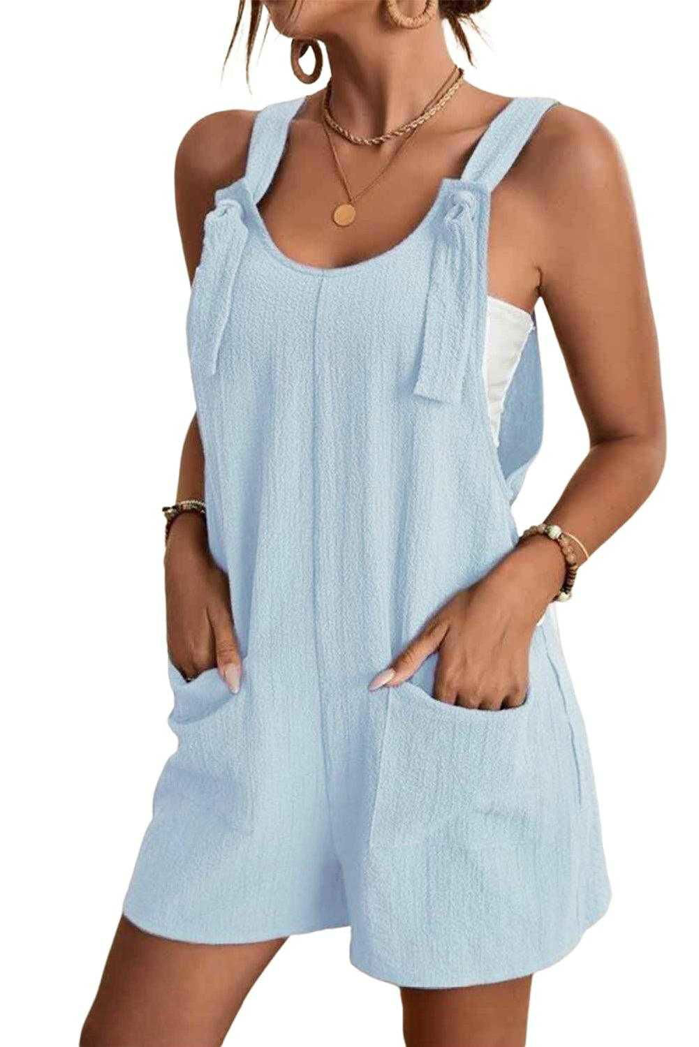 brown shoulder strap pocket textured romper