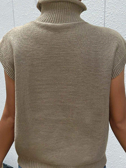 Mixed Knit Turtleneck Sweater Vest - Vesteeto