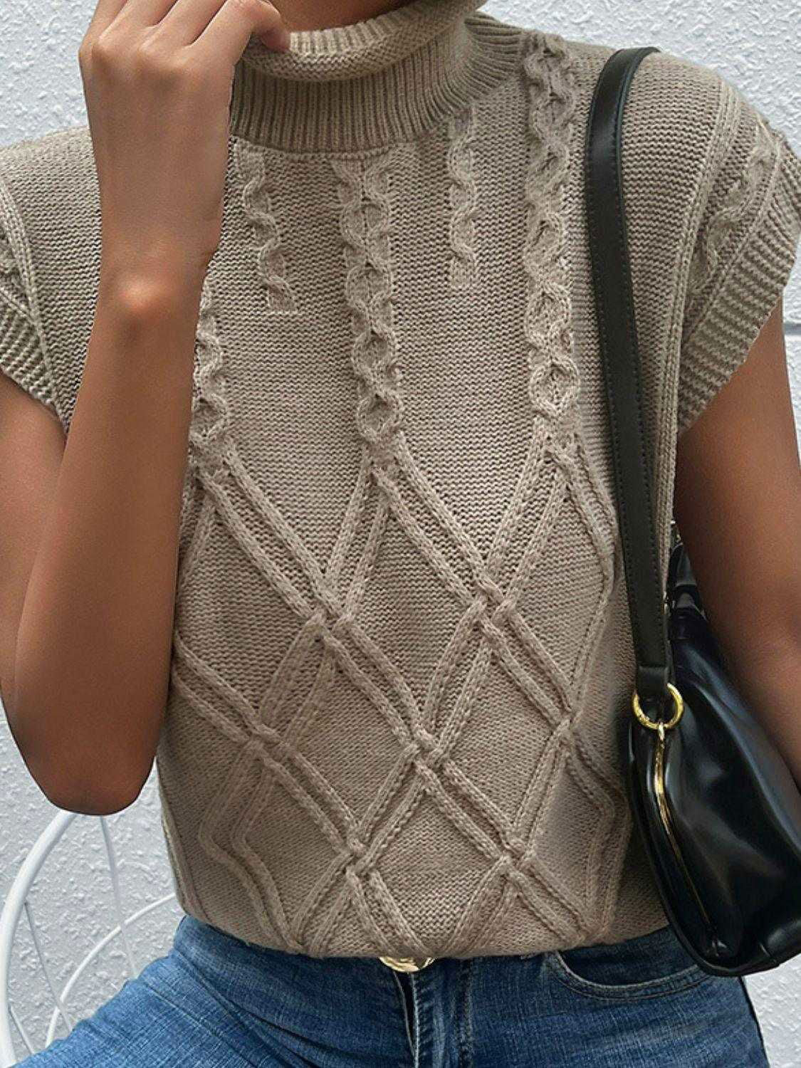 Mixed Knit Turtleneck Sweater Vest - Vesteeto