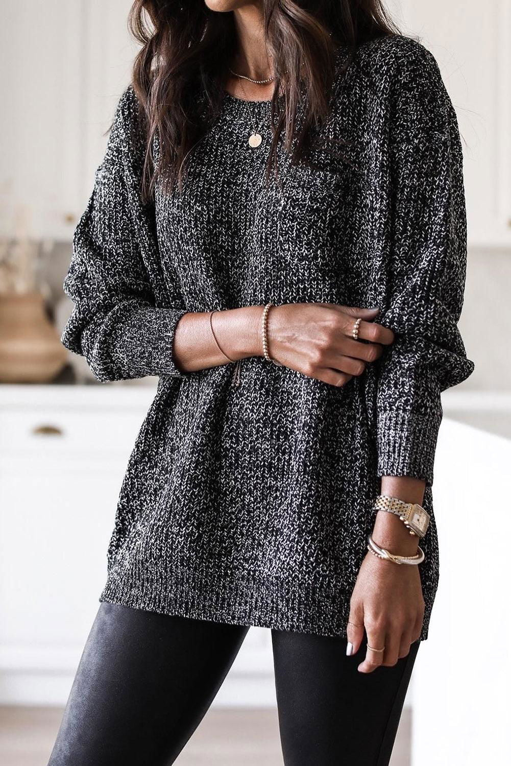 Mixed Pattern Tunic Sweater - Vesteeto