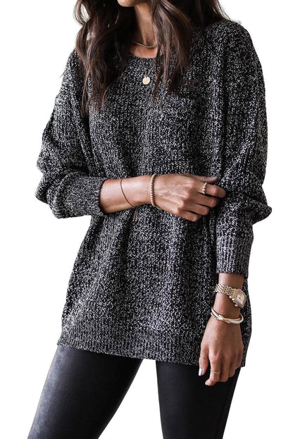 Mixed Pattern Tunic Sweater - Vesteeto