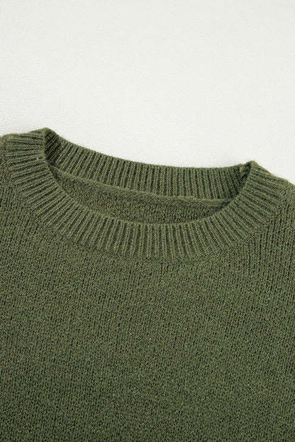 Moss Green Flower Drop Shoulder Sleeve Sweater - Vesteeto