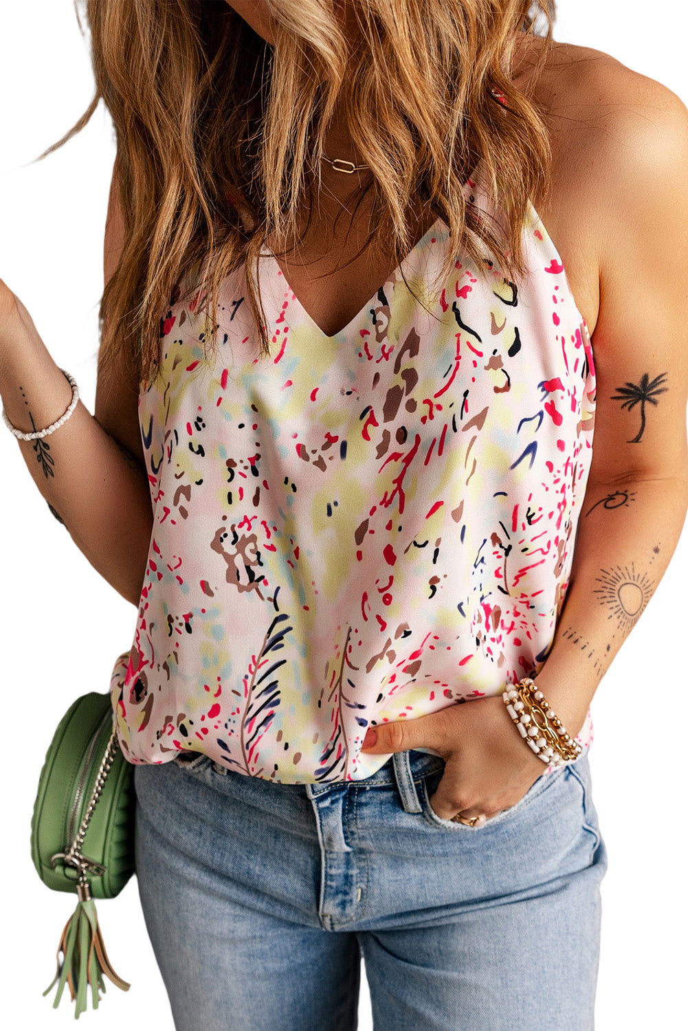 Multicolor Abstract Print Boho Spaghetti Strap Camisole - Vesteeto