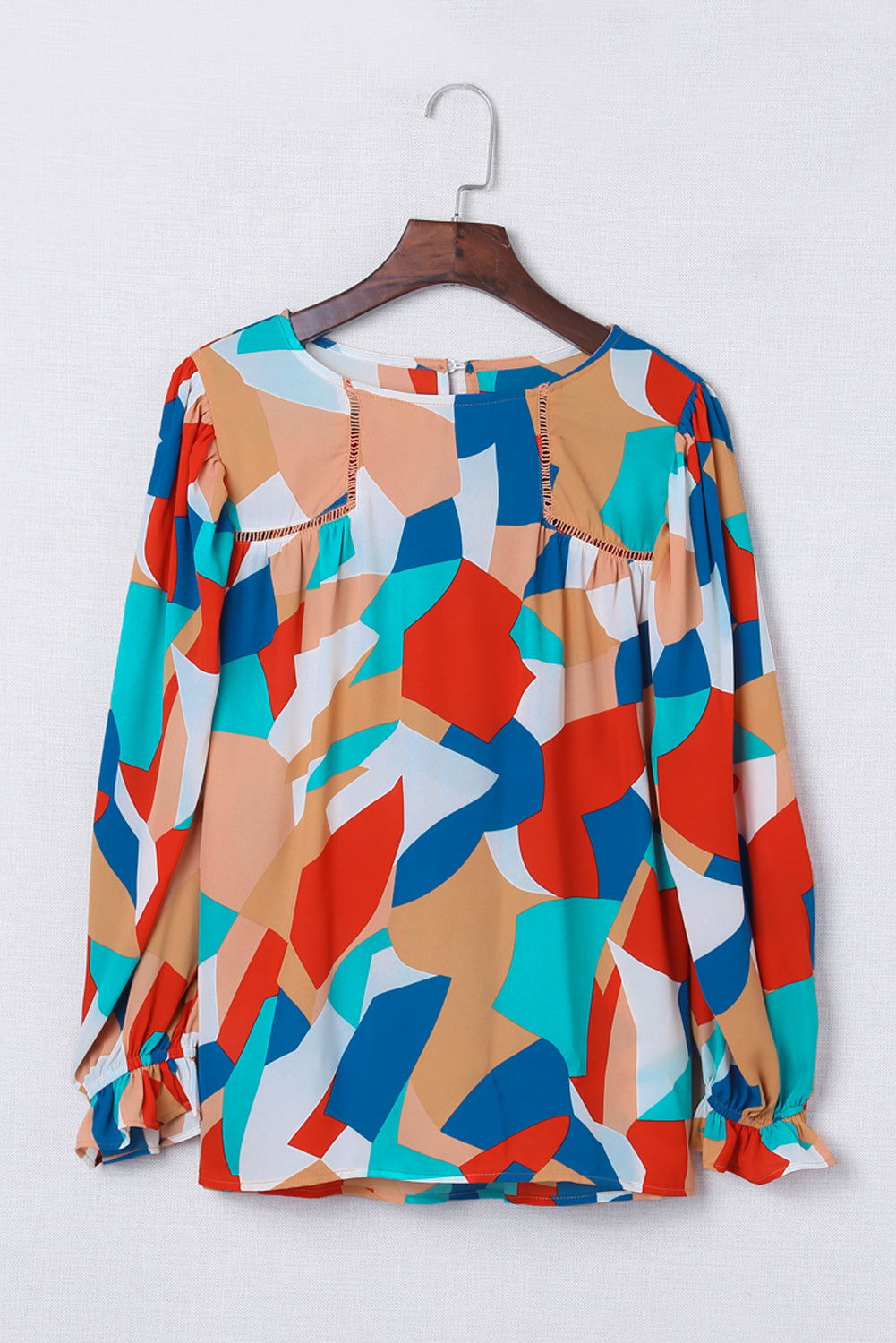 Multicolor Abstract Print Casual Puff Sleeve Blouse - Vesteeto