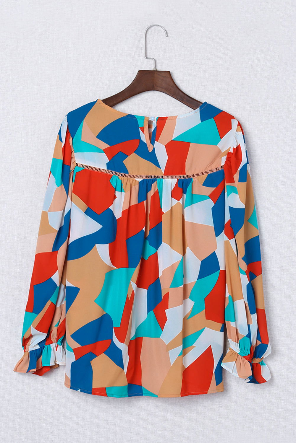 Multicolor Abstract Print Casual Puff Sleeve Blouse - Vesteeto