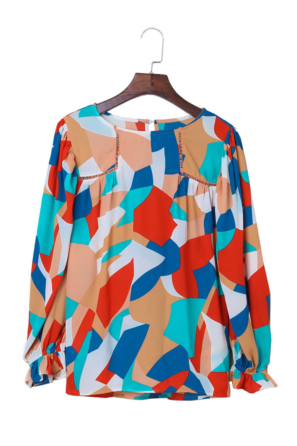 Multicolor Abstract Print Casual Puff Sleeve Blouse - Vesteeto