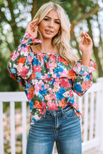 Multicolor Bohemian Floral Print Shirred Ruffle Off Shoulder Blouse - Vesteeto