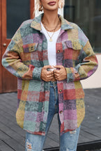 Multicolor Brushed Plaid Pocketed Oversize Shacket - Vesteeto