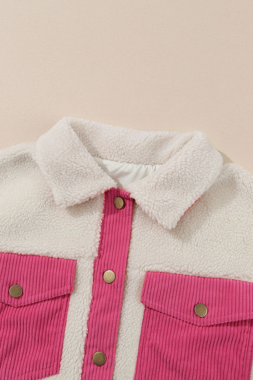 Multicolor Button Up Corduroy and Sherpa Jacket with Flap Pockets - Vesteeto