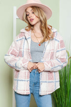 Multicolor Check Print Turn Down Collar Sherpa Jacket - Vesteeto