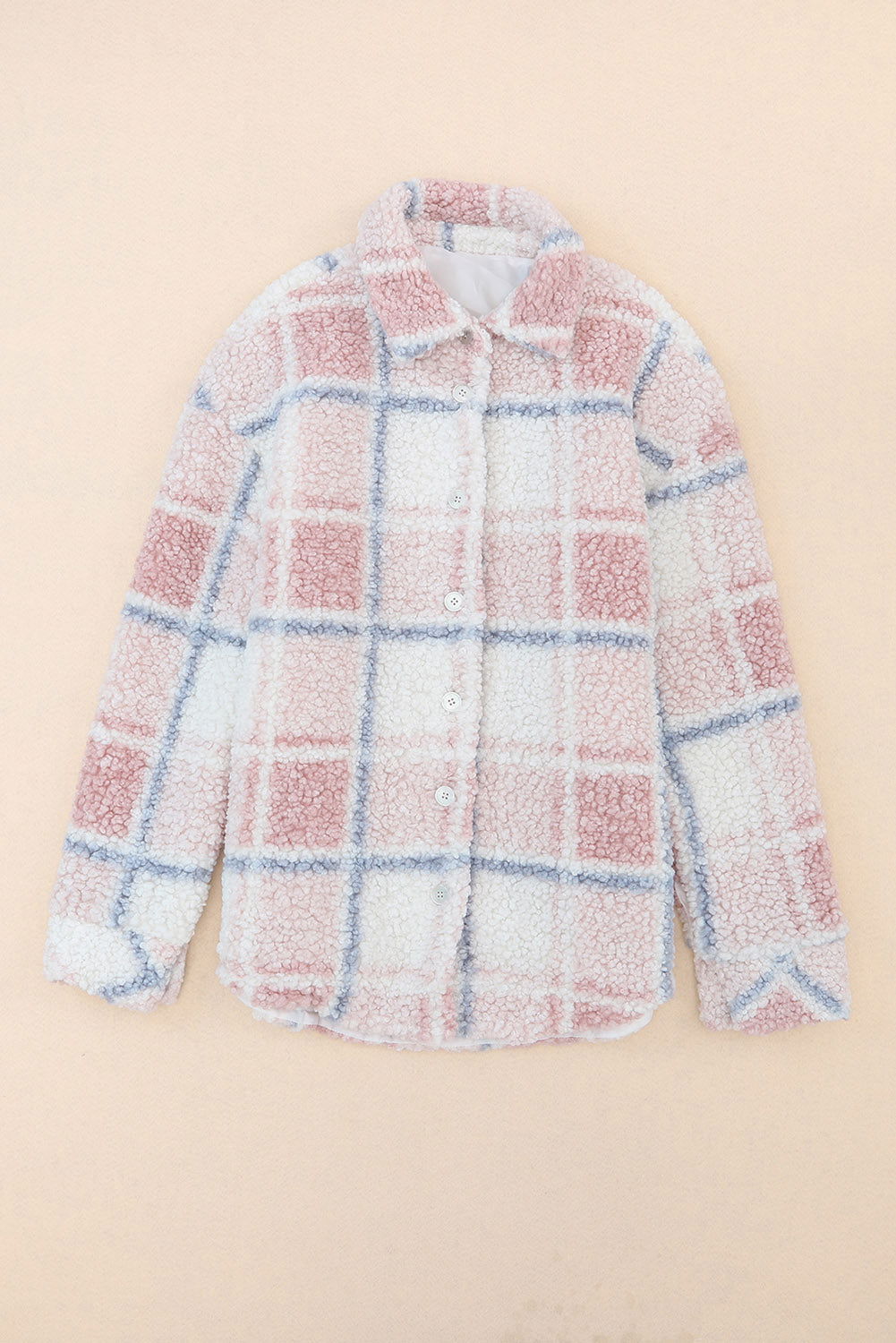 Multicolor Check Print Turn Down Collar Sherpa Jacket - Vesteeto