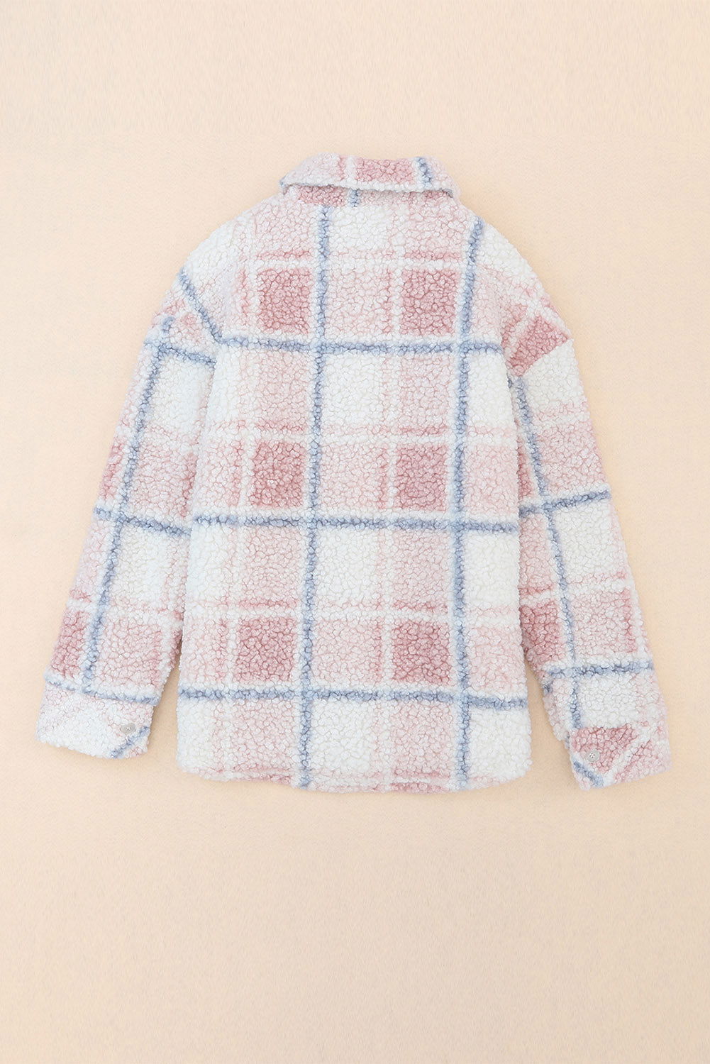 Multicolor Check Print Turn Down Collar Sherpa Jacket - Vesteeto