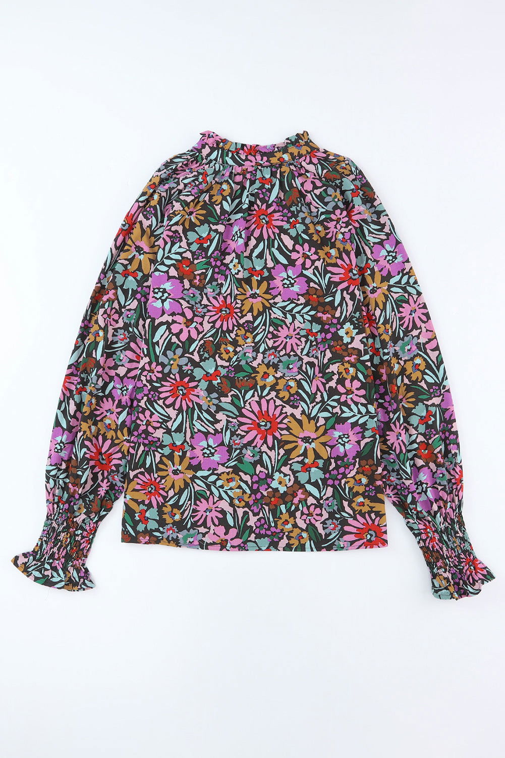 Multicolor Floral Boho Tie V Neck Peasant Blouse - Vesteeto