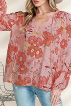 Multicolor Floral Print Lantern Sleeve Boho Peasant Blouse - Vesteeto