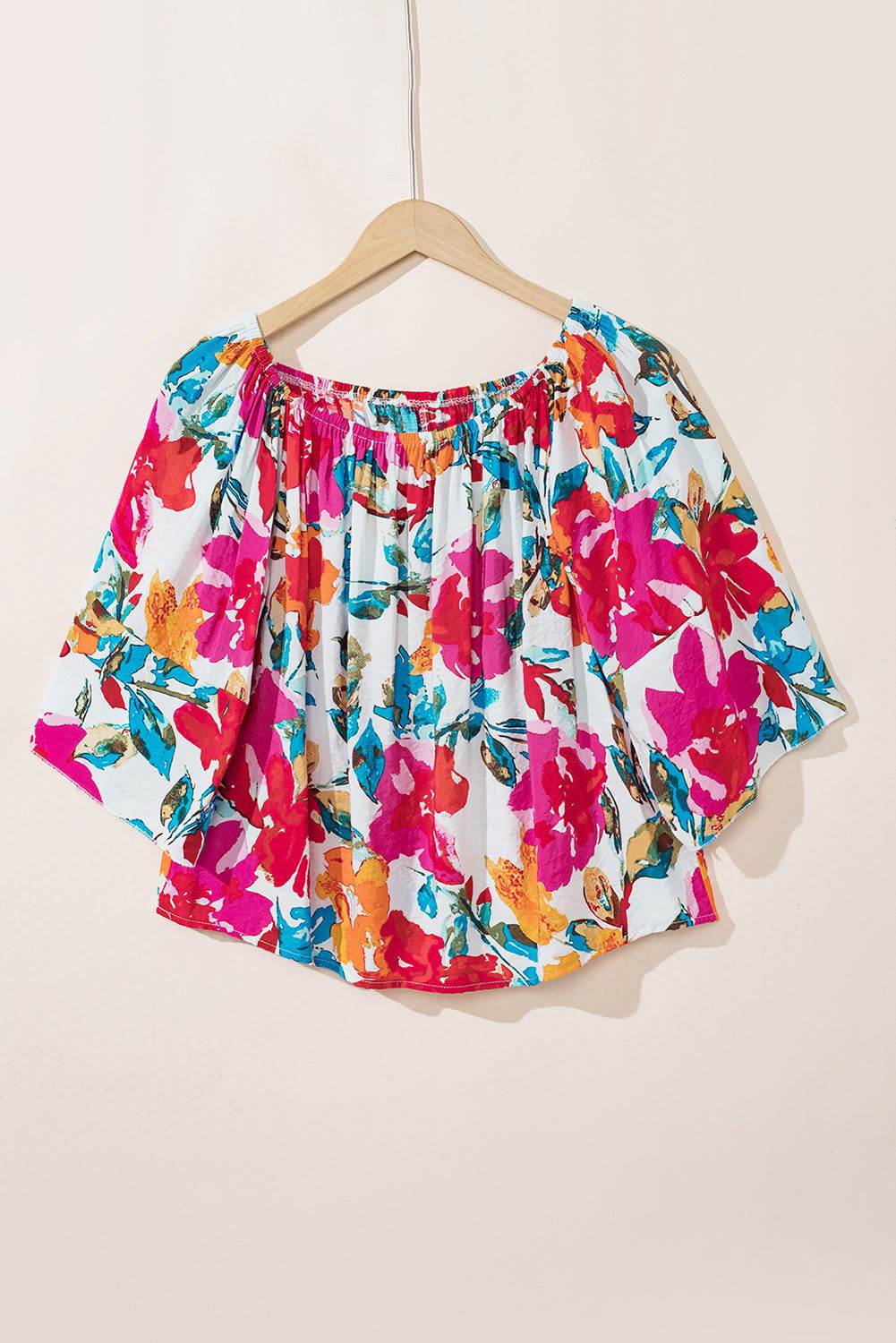 Multicolor Floral Print Off Shoulder Wide Sleeve Blouse - Vesteeto