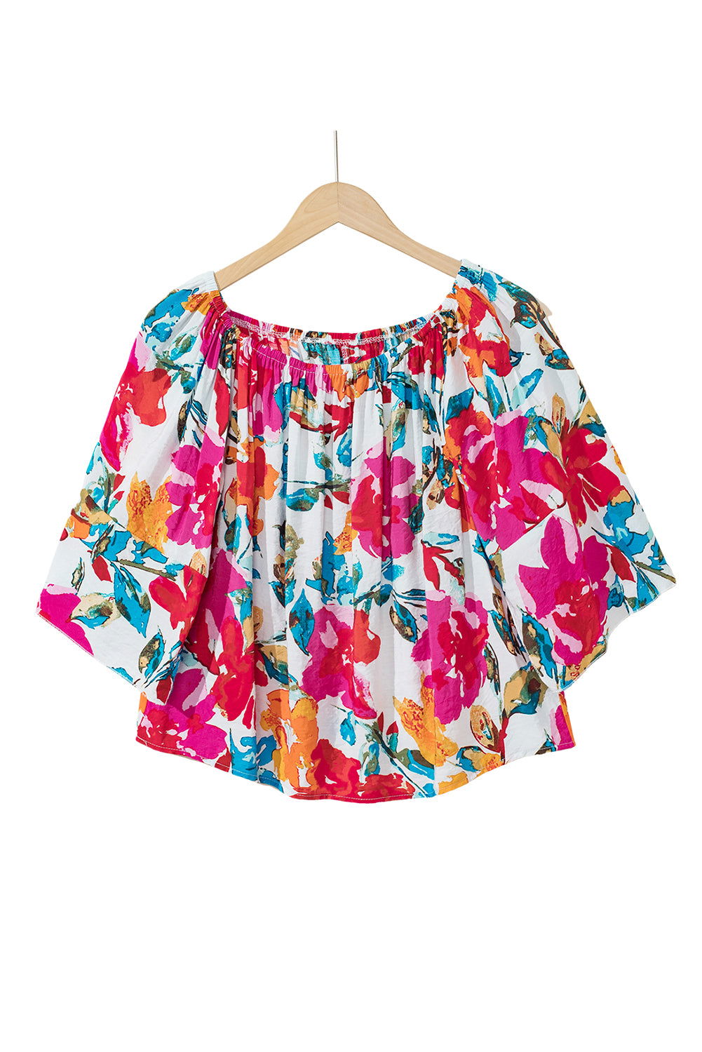 Multicolor Floral Print Off Shoulder Wide Sleeve Blouse - Vesteeto