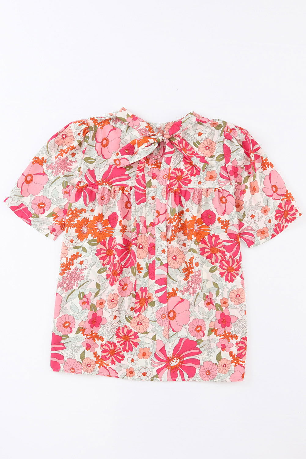 Multicolor Floral Print Tie Back Boho Short Sleeve Blouse - Vesteeto