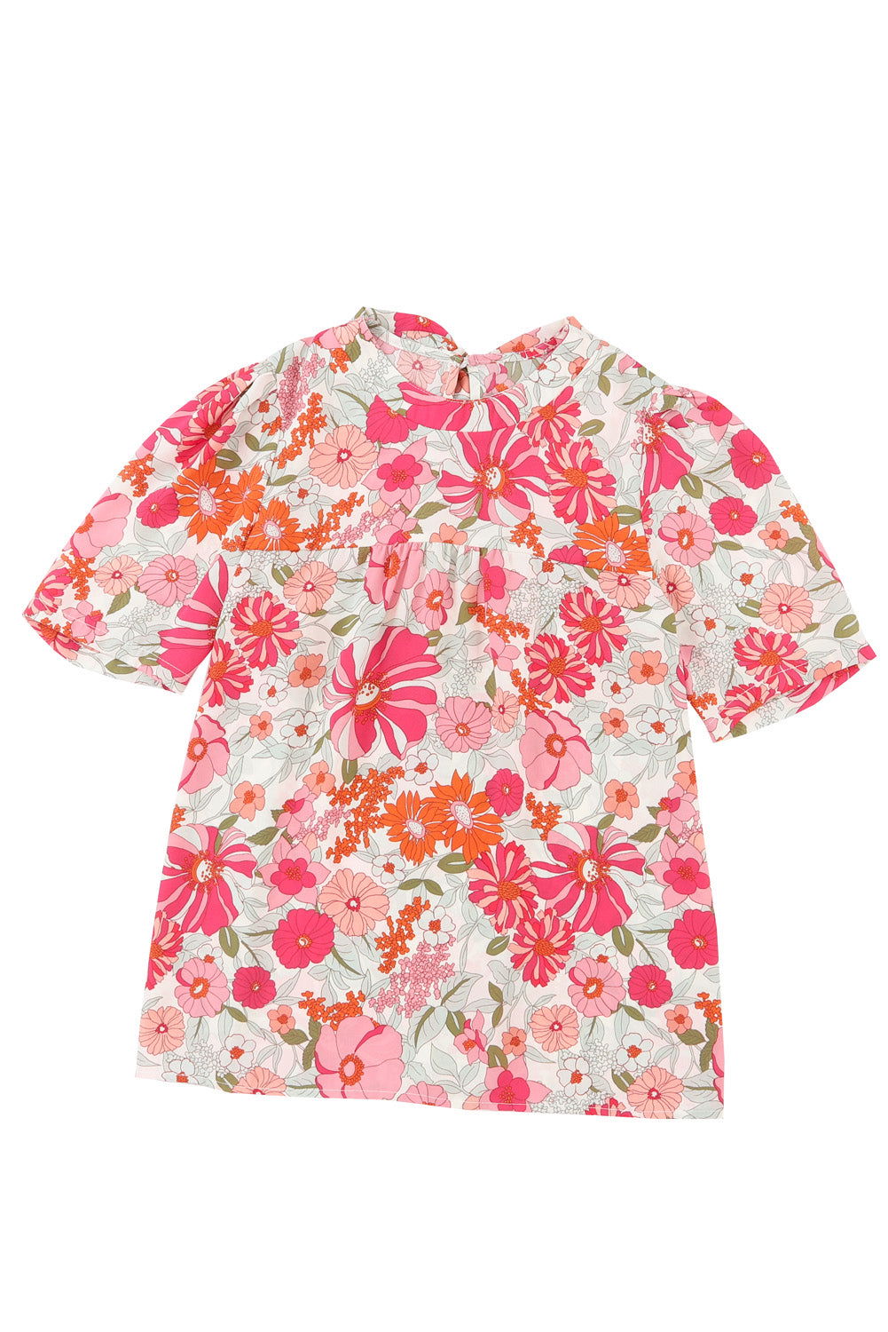 Multicolor Floral Print Tie Back Boho Short Sleeve Blouse - Vesteeto