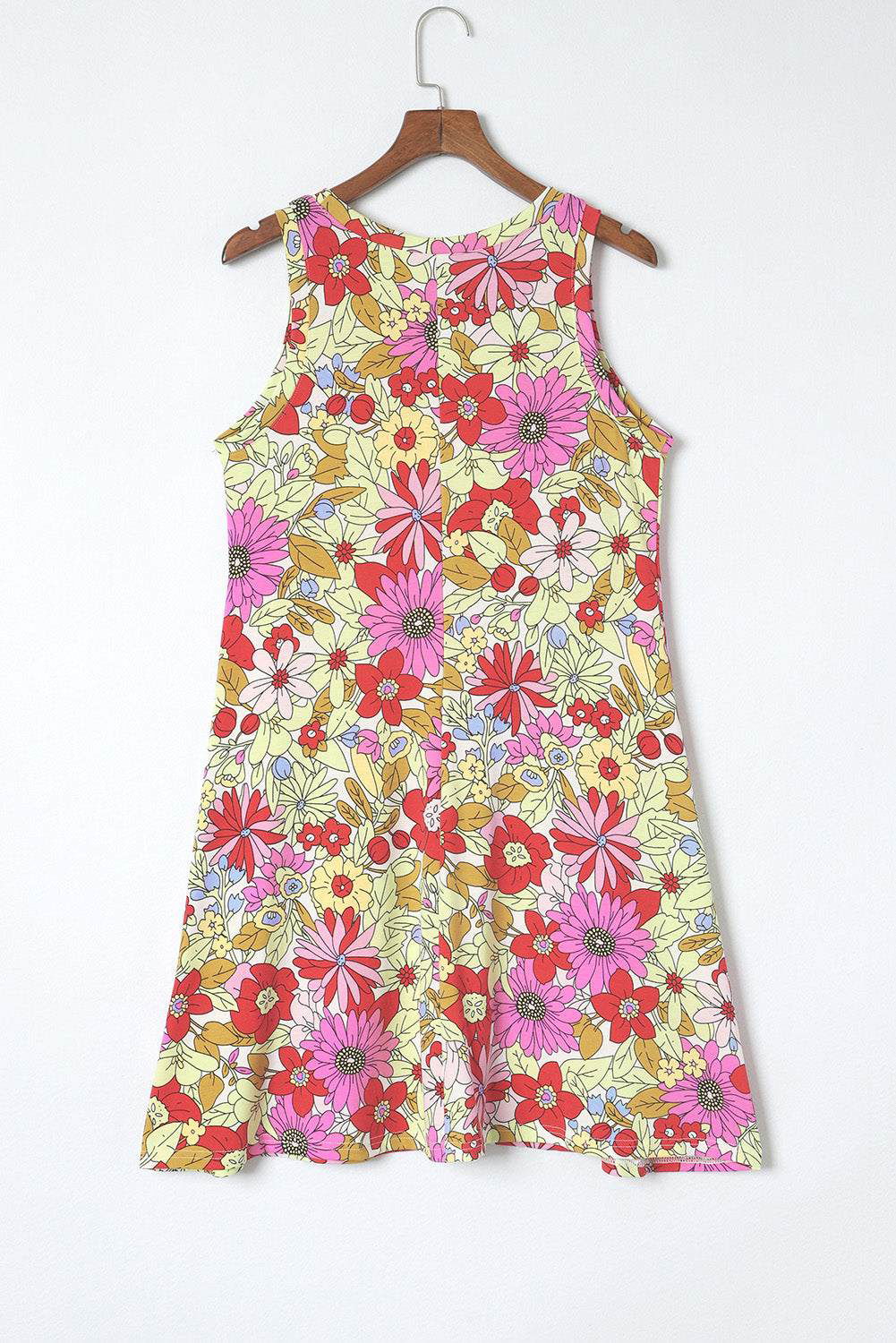 Multicolor Round Neck Sleeveless Floral Short Dress - Vesteeto