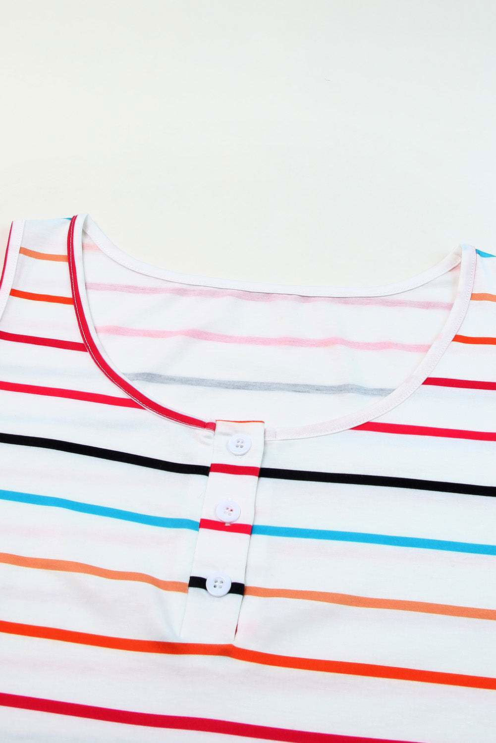 Multicolor Striped Print U Neck Casual Henley Tank Top - Vesteeto