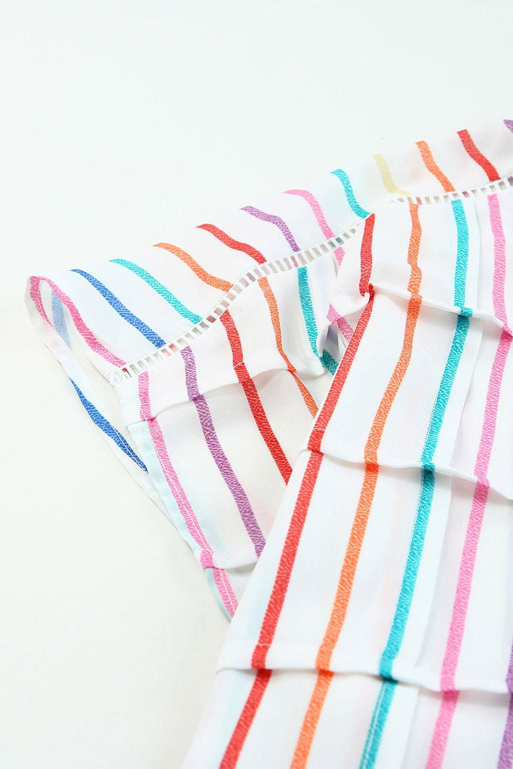 Multicolor Striped Short Sleeve Blouse for Women - Vesteeto