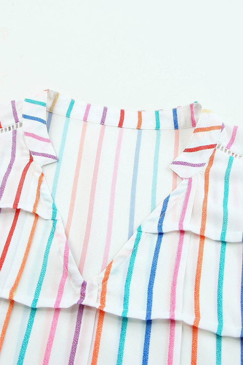 Multicolor Striped Short Sleeve Blouse for Women - Vesteeto