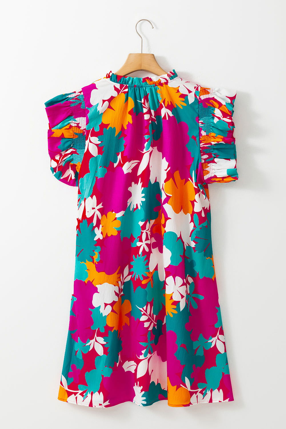 Multicolour Floral Tie Split Neck Flutter Sleeve Mini Dress - Vesteeto