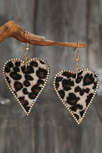 Multicolour Rhinestone Edge Leopard Print Heart Shape Earrings - Vesteeto