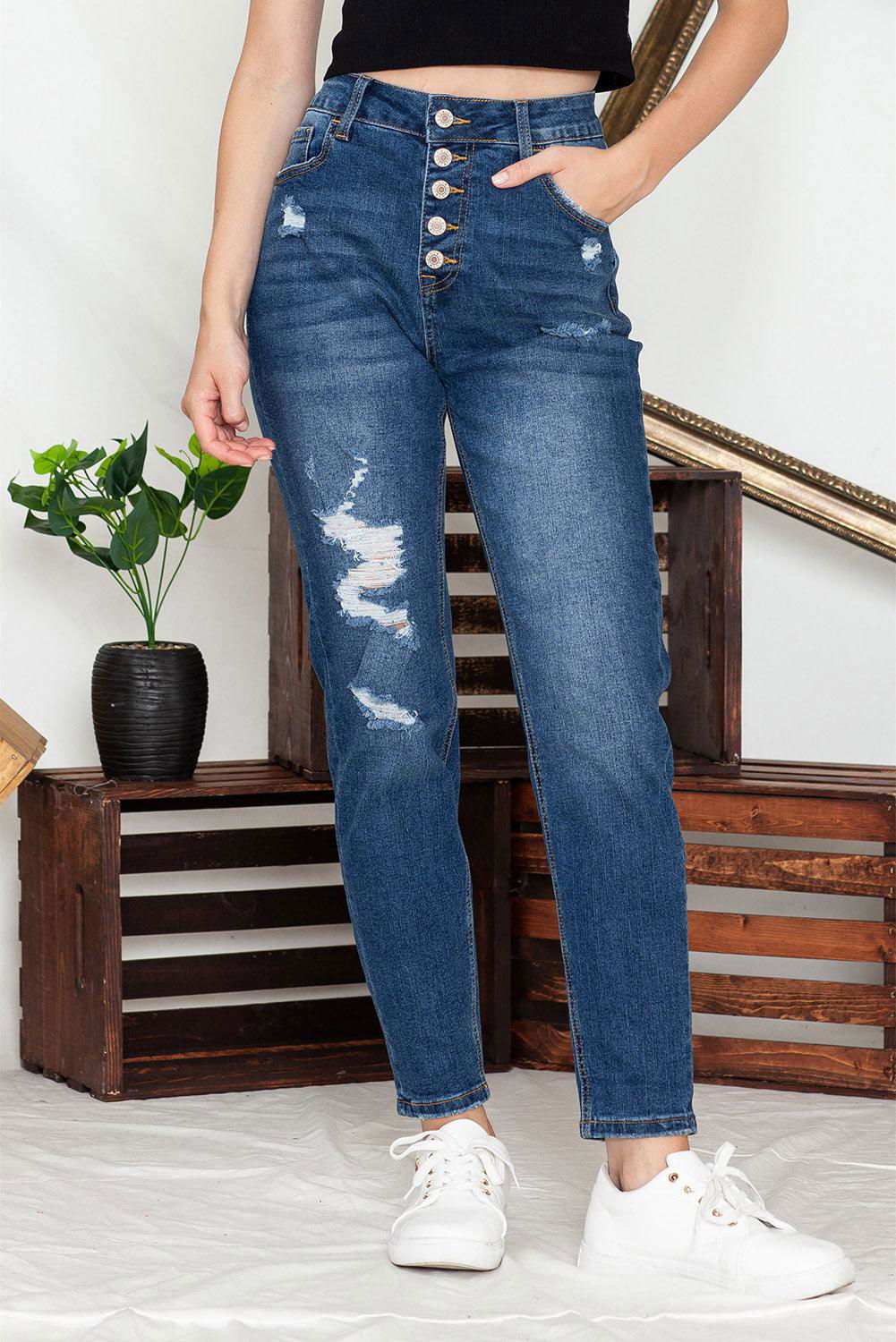 NYC Button Fly High Waist Skinny Jeans - Vesteeto