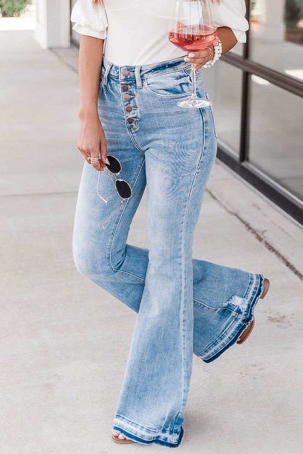 NYC Light High Waisted Bell Bottom Jeans - Vesteeto