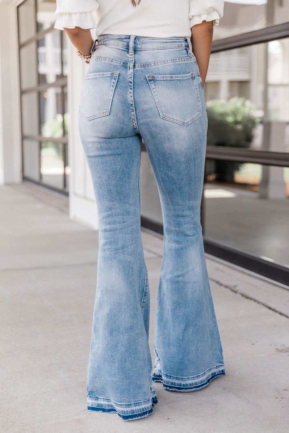 NYC Light High Waisted Bell Bottom Jeans - Vesteeto