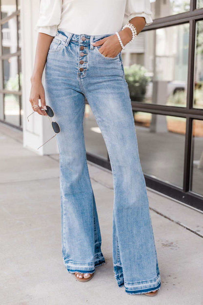 NYC Light High Waisted Bell Bottom Jeans - Vesteeto