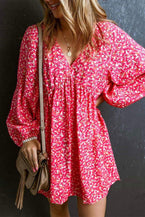 Neck Floral Print Long Sleeve Mini Dress - Chic & Comfortable 