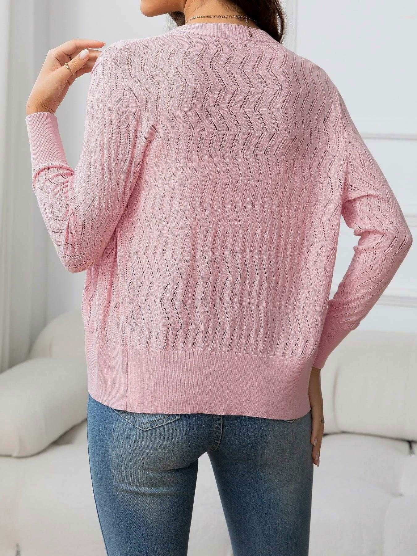 Neck Long Sleeve Buttoned Knit Top - Chic & Comfortable Style 