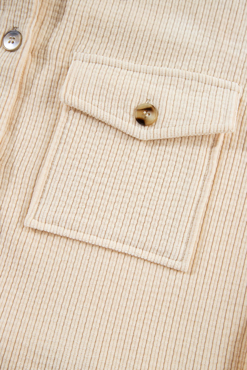 Oatmeal Corduroy Flap Pocket Button Up Shacket - Vesteeto