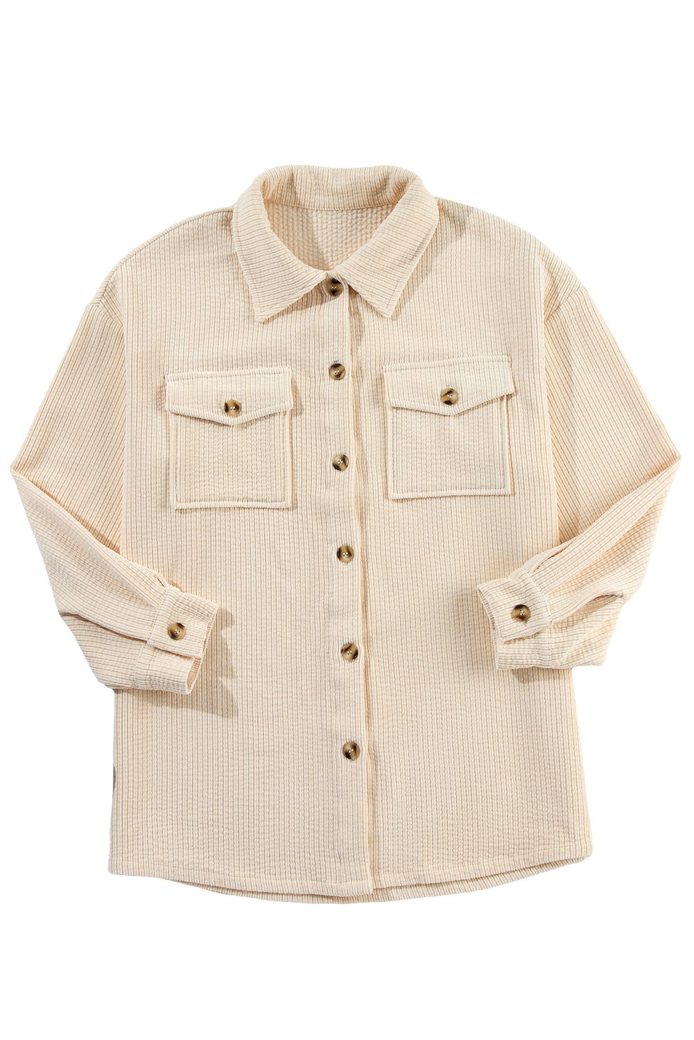 Oatmeal Corduroy Flap Pocket Button Up Shacket - Vesteeto