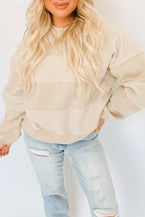 Oatmeal Patchwork Long Sleeve Pullover Sweatshirt - Vesteeto