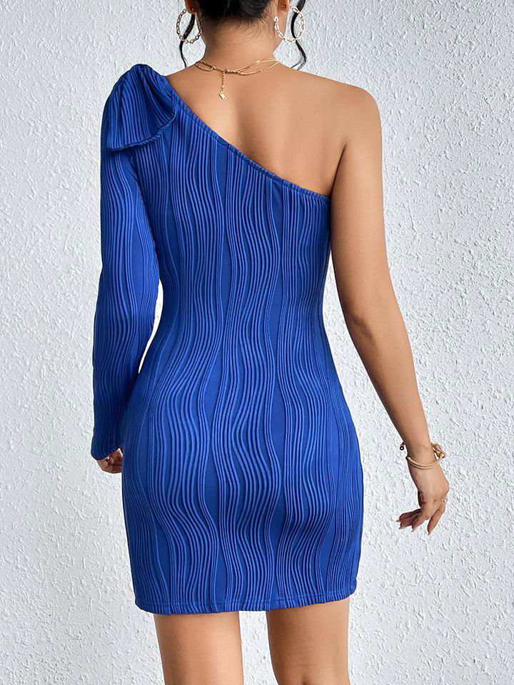 One Shoulder Long Sleeve Mini Dress - Vesteeto