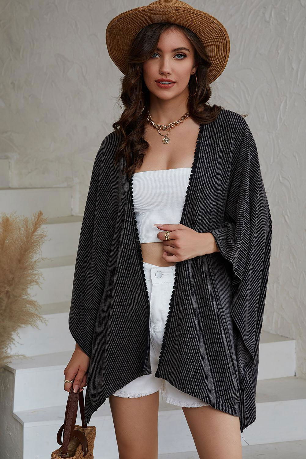 Open Front Dolman Sleeve Cardigan - Vesteeto