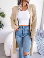 Open Front Dropped Shoulder Longline Cardigan - Vesteeto