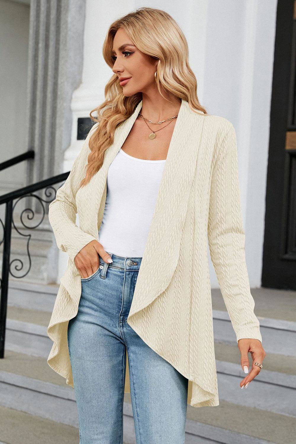 Open Front Long Sleeve Cardigan - Vesteeto