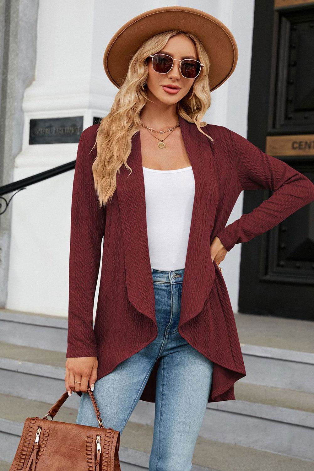 Open Front Long Sleeve Cardigan - Vesteeto