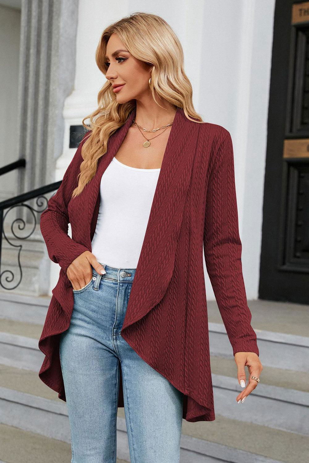 Open Front Long Sleeve Cardigan - Vesteeto